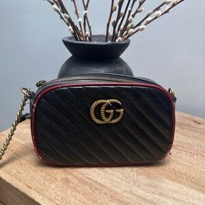 Black and Red Crossbody Bag with Gold Logo